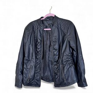 Outer Edge Black Faux Leather Ruffled Jacket Womens 1X Whimsigoth Fall Classic